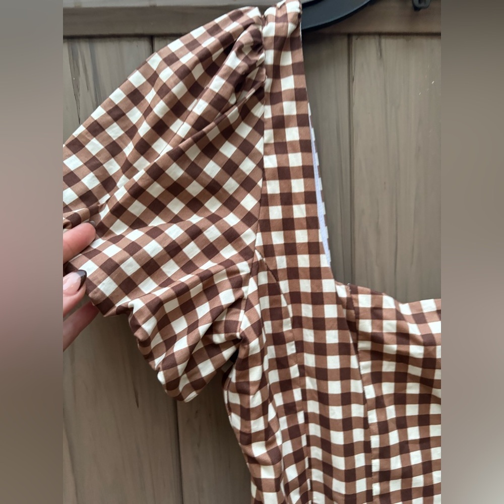 Show me your Mumu Mia Midi Dress Brown Gingham - Picture 6 of 11